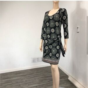 Max Studio Black Floral Medallion Mini Dress with Border Hem